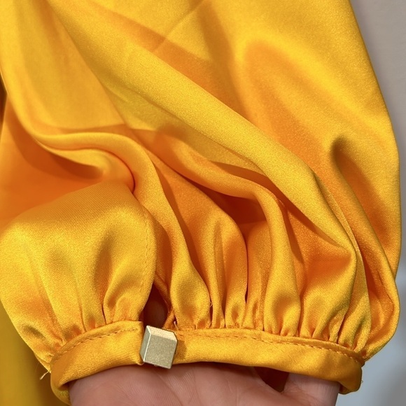 Ieena for Mac Duggal V-Neck Princess Bell Long Dress yellow gown plus size 14 - Picture 6 of 14